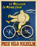 Extremely rare and authentic original vintage PNEU VELO MICHELIN  - LE MEILLEUR - LE MOINS CHER tire linen backed tyre affiche plakat poster by artist O'Galop circa 1912.