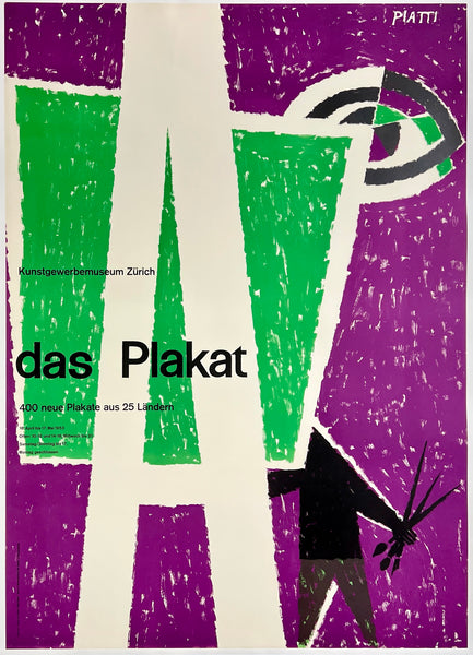 Original vintage DAS PLAKAT "A" - THE POSTER linen backed Swiss travel and tourism poster plakat affiche by artist Celestino Piatti circa 1953.