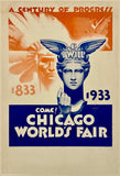 Poster for the Chicago World's Fair celebrating a century of progress from 1833 to 1933.