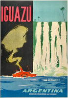 Rare authentic original vintage Iguazu Falls Argentina linen backed Argentinian travel and South American tourism poster plakat affiche circa 1950s.