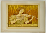 Vintage-style illustration of a woman playing a violin on a beige background