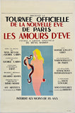 Rare authentic original vintage LES AMOURS D'EVE linen backed French poster plakat affiche by artist Paul Colin circa 1950.