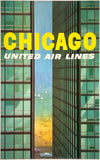 Authentic rare original vintage Chicago - United Air Lines linen backed UAL airline travel and tourism poster plakat affiche by artist Stan Galli circa 1950s.