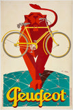 Rare authentic original vintage Peugeot Cycles linen backed French art deco affiche poster plakat affiche by artist Favre circa 1928.