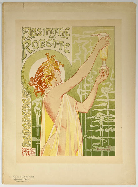 Vintage Absinthe Robette advertisement with a woman holding a glass of absinthe.