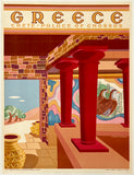 Vintage-style poster of the Palace of Knossos in Crete, Greece.