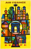 Colorful Air France poster with architectural elements and 'Europe' text on a yellow background