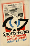 Rare authentic original vintage SPORTS-ECHOS Belgian Newspaper Poster linen backed graphic design art deco poster plakat affiche circa 1933.