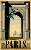 Vintage-style poster of Paris with architectural elements and 'PARIS' text.