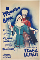 Rare antique original vintage LA MAZOURKA BLEU linen backed art nouveau theatrical opera poster plakat affiche by artist Georges Dola circa 1929.