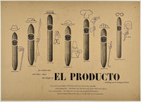 Authentic rare original vintage El Producto Cigars linen backed tobacco poster plakat affiche by artist Paul Rand circa 1950s.