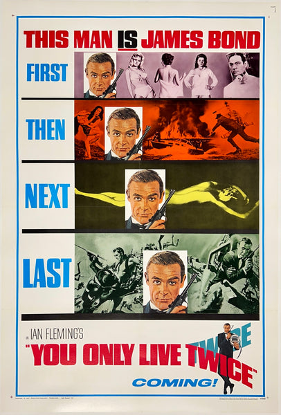 Original vintage James Bond 007 in You Only Live Twice linen backed one sheet teaser movie poster featuring Sean Connery and based on the novel by Ian Fleming, circa 1967.