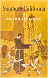 Original vintage Southern California - United Air Lines linen backed UAL airline travel and tourism poster plakat affiche by artist Stan Galli, circa 1960s.