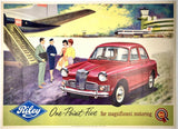 Original vintage Riley 1.5 For Magnificent Motoring BMC BEA linen backed aviation travel automobile and tourism poster plakat affiche circa 1960s.