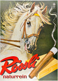 Authentic rare original vintage Rossli Naturrein linen backed Swiss tobacco Switzerland cigar poster plakat affiche by artist Hugentobler circa 1950s.