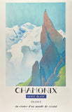Authentic original vintage Chamonix Mont Blanc France linen backed French travel tourism poster plakat affiche by artist Samivel circa 1972.