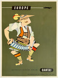 Original vintage Europe Qantas linen backed travel and tourism poster plakat affiche by artist Harry Rogers circa 1960s.