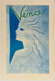 Original vintage VENCE linen backed travel poster print plakat affiche printed circa 1953.