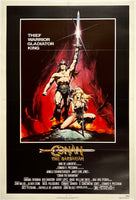 Original vintage Conan The Barbarian linen backed advance one sheet movie poster featuring Schwarzenegger circa 1982.