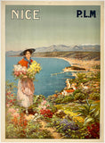 Original vintage Nice - Paris-Lyon-Mediterranean linen backed art nouveau French railroad travel and France tourism poster circa 1898.