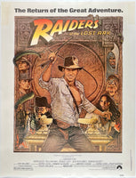 Original vintage Raiders of the Lost Ark R82 30 x 40 re-release linen backed movie poster featuring Harrison Ford, circa 1982.