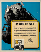 Original vintage Engines of War linen backed USA World War II American railroad propaganda poster circa 1944.