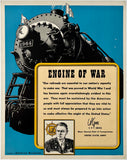 Original vintage Engines of War linen backed USA World War II American railroad propaganda poster circa 1944.