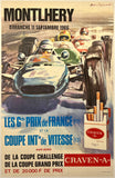 Original vintage Montlhery - Grand Prix of France linen backed Formula One automobile racing car poster plakat affiche by artist Beligond circa 1966.