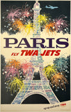 Original vintage Paris - Fly TWA Jets - Up Up & Away linen backed French aviation travel and tourism poster plakat affiche by artist David Klein. Note, this is the small format version of this poster.