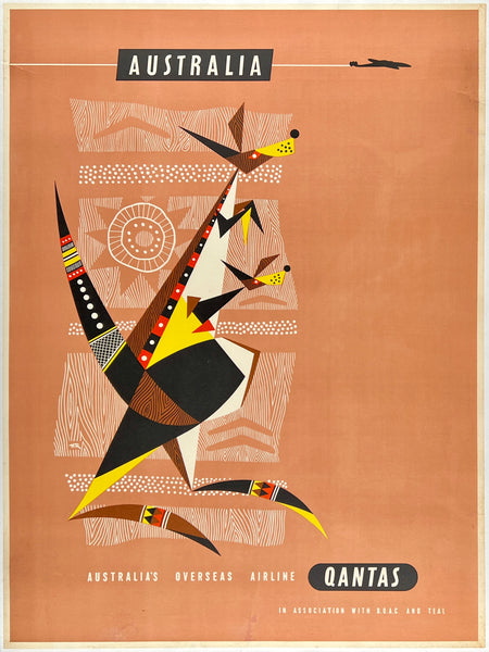 Original vintage Australia Qantas linen backed travel and tourism poster plakat affiche by artist Harry Rogers circa 1960s.