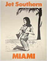 Original vintage Southern Airways Miami linen backed airline travel and tourism poster plakat affiche circa 1960s.