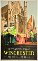 Original vintage Winchester British Railways linen backed travel and tourism poster plakat affiche circa 1950s.