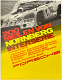 Original vintage Porsche - 200 Mielen Von Nurnberg Interserie linen backed factory showroom victory automobile racing poster plakat affiche featuring the 917 10 Turbo car designed by artist Erich Strenger circa 1972.