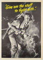 Original vintage Give 'Em Enough and On Time... linen backed USA World War II American propaganda poster circa 1942.