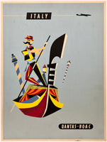 Original vintage Italy Qantas linen backed travel and tourism poster plakat affiche by artist Harry Rogers circa 1960s.