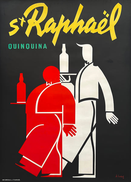 Original vintage St. Raphael - Quinquina art deco linen backed French travel poster by master poster artist Charles Loupot, circa 1938.