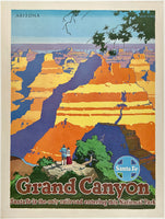 Original vintage Santa Fe Railroad - Grand Canyon linen backed Southwestern America railway travel and tourism poster by artist Oscar M. Bryn, circa 1949.