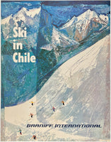Original vintage Braniff International Ski in Chile linen backed airline aviation travel and tourism poster, circa 1960s.