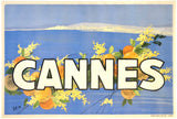 Original vintage Cannes linen backed French Riviera travel and tourism poster by artist SEM, circa 1930.