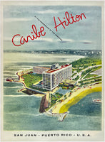 Original vintage Caribe Hilton linen backed hotel travel and tourism poster plakat affiche  circa 1960s.