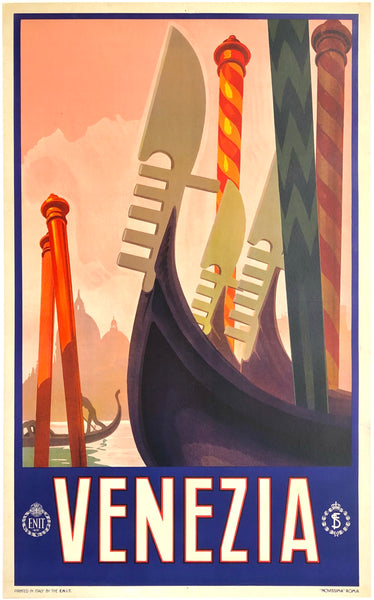 Original vintage Venezia Italy linen backed Italian Venice travel and tourism poster by an anonymous artist, and printed circa 1928.