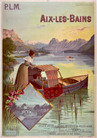 Original vintage Aix Les Bains PLM linen backed French railroad France travel tourism poster affiche plakat by D'Alesi, circa 1900.
