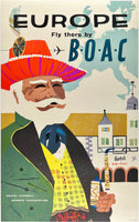 Original vintage Europe - BOAC British Overseas Airways Corporation linen backed travel and tourism poster plakat affiche, circa 1959.
