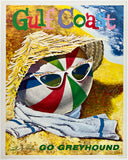 Original vintage Gulf Coast - Go Greyhound linen backed travel and Florida tourism bus poster plakat affiche circa 1960s.