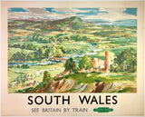 Original vintage South Wales - See Britain By Train linen backed British railway travel and railroad tourism poster by artist Johnston, circa 1950s.