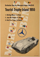 Original vintage Mercedes Benz - Tourist Trophy Irland Ireland 1955 linen backed automobile car racing showroom poster plakat affiche by artist Anton Stankowski circa 1955.
