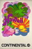 Original vintage Hawaii - Continental - The Proud Bird With The Golden Tail linen backed aviation airline travel and tourism poster featuring psychedelic artwork in the style of pop artist Peter Max, circa 1960s.