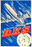 Original vintage BKS - Go Far Better linen backed British Airways UK airline travel and tourism silkscreen poster for Northeast Airlines, circa 1960s.