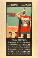 Original vintage London's Tramways - London Through The Ages linen backed British railway travel and tourism poster circa 1930.