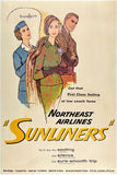 Original vintage Northeast Airlines Sunliners linen backed mid-century modern aviation airline travel and tourism poster plakat affiche circa 1960s.